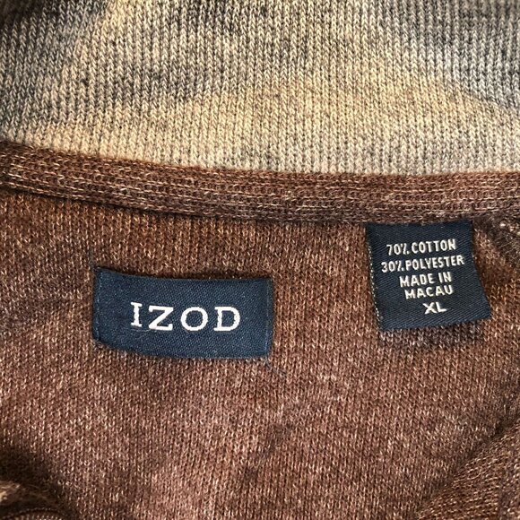 Izod Mens Jacket Size XL Full-Zip Knit Ribbed Mock Neck Casual Cozy Brown - Picture 3 of 10